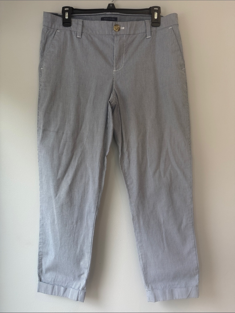 Tommy Hilfiger TH Women’s Hampton Pinstripe Flat Front Chino Pants Cuffed